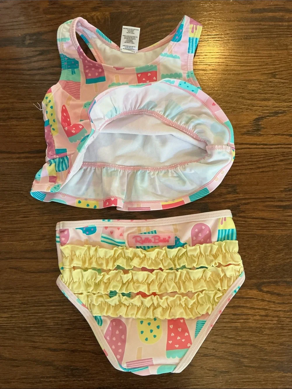 RUFFLE BUTTS - Sz 4T -  Ice Pop Print Ruffle Girls Tankini Two-Piece - Pink Mult